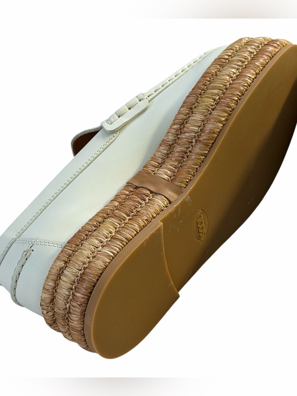 🍀🌼🍀 TOD’S Leather and raffia platform loafers size 7 US/ 37 European - Picture 9 of 16